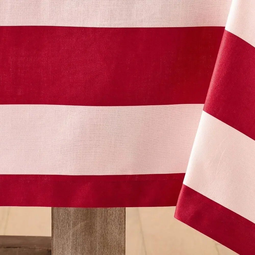 Monique Lhuillier Harper Stripe Organic Cotton Tablecloth Red Pinkish/White NWT